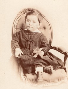 Boy seated with Toy French Fashion old CDV Photo 1860'