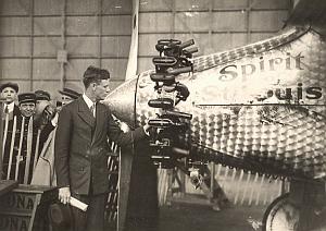 Lindbergh Inspecting Spirit of Saint Louis Photo 1927