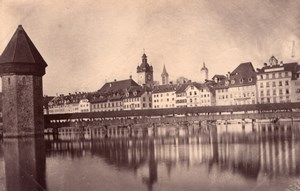 Lucerne Panorama Bridge Switzerland old Photo 1880'