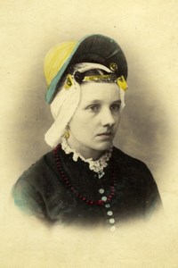 Woman w/ Traditional hat Holland old colored Photo 1890