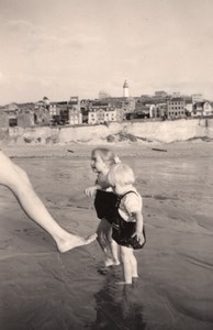 France two children & foot on the Beach old Photo 1940