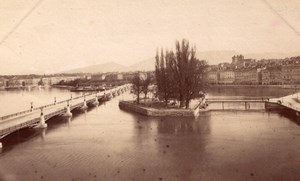 Switzerland Geneve River Bridge panorama old Photo 1880