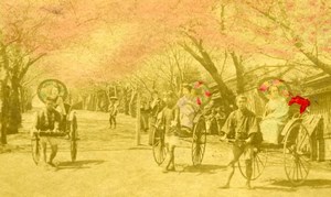 Japan life scene Rickshaw old hand-colored Cabinet Card Photo 1890'