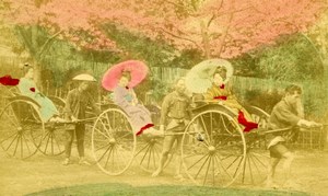 Japan life scene Rickshaw old hand-colored Photo 1890'