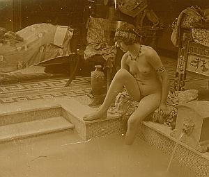 Hammam Nude Scene old glass stereo Photo Richard 1900'