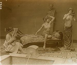 Hammam Nude Scene old glass stereo Photo Richard 1900'