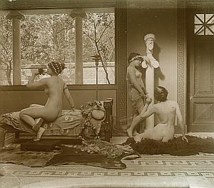 Hammam Nude Scene old glass stereo Photo Richard 1900'