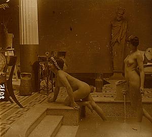 Hammam Nude Scene old glass stereo Photo Richard 1900'