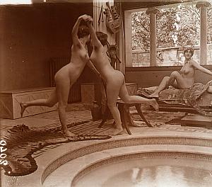 Hammam Nude Scene old glass stereo Photo Richard 1900'