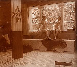 Hammam Nude Scene old glass stereo Photo Richard 1900'