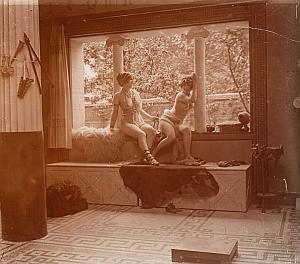 Hammam Nude Scene old glass stereo Photo Richard 1900'