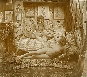 Artistic Study Nude Scene old glass stereo Agelou 1900'