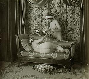 Artistic Study Nude Scene old glass stereo Agelou 1900'