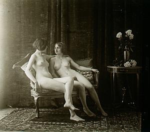 Artistic Study Nude Scene old glass stereo Agelou 1900'