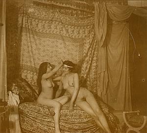 Artistic Study Nude Scene old glass stereo Agelou 1900'