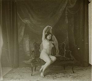 Artistic Study Nude Scene old glass stereo Agelou 1900'