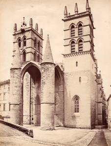 Montpellier Cathedral facade France old Photo 1880'