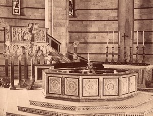 Pisa Baptistry interior Font and Pulpit Nicola Pisano Italy old Photo 1880'