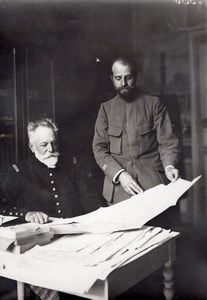 France Officer reading Map WWI Military scene old war Photo