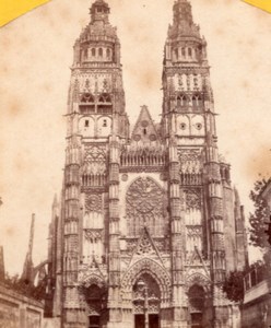 Tours Cathedral Facade France Old Stereo Photo 1860'