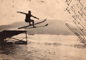 Water Skiing Annecy Lake France old Snapshot Photo 1936