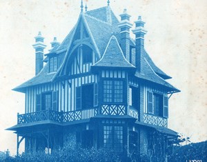 France Normandie Villa Art Nouveau Cyanotype Photo 1895