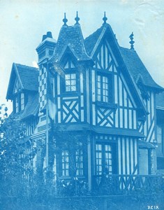 France Normandie Villa Art Nouveau Cyanotype Photo 1895