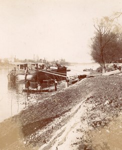 Barge Pinnace on river Boat Seine France Old Photo 1890