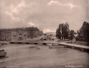 Geneve Quai des Bergues Switzerland old Photo 1890