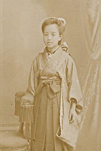 Portrait Young Lady Fashion Japan Old CDV Photo 1900'