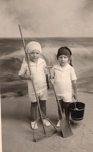 Studio Sand Beach Toys France real Photo postcard 1921