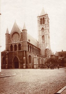 Boys in front of Church Tournai Belgium Old Photo 1900