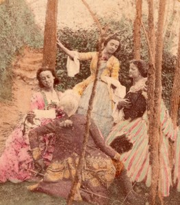 Music Park France Old Stereo Photo hand colored 1860'