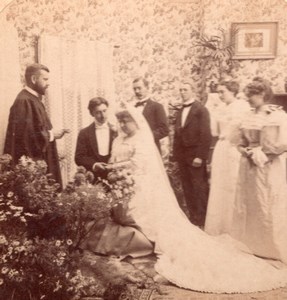 Nuptial Ceremony Benediction old Stereo Photo 1895