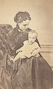 Mother & Child seated Fashion Melun Old CDV Photo 1865