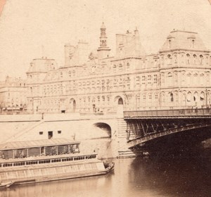 Seine River City Hall Paris Old Stereoview Photo 1865