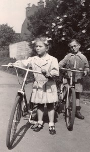 Amateur Snapshot Kids Bicycle France Old Photo 1948