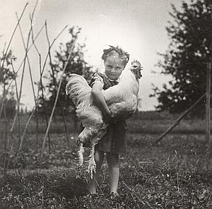 Girl & Rooster France Old Seeberger Photo 1930