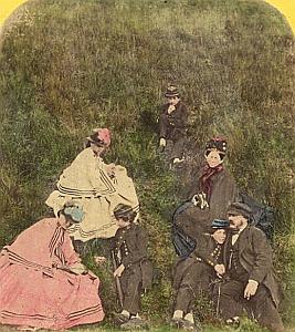 Sunday Family Party France France Old Stereo Photo 1870