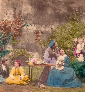 Sunday Family Party France France Old Stereo Photo 1870