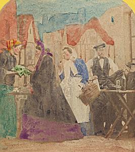 Lady Market Street Scene Drunk France Stereo Photo 1870
