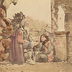 Pilgrims or Pifferari Statue France Stereo Photo 1870