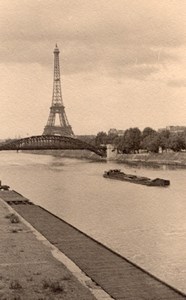 Tour Eiffel Tower Seine River Paris Post War Photo 1945