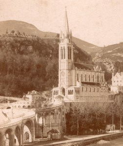 Lourdes Cathedral Large View Old Stereo Photo 1875