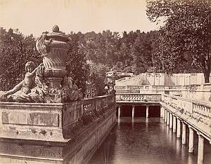 France Nimes Garden Fountain Sculpture Old Photo 1885