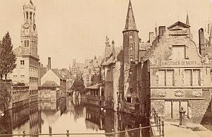 Belgium Bruges Canal & Beffroi Old Neurdein Photo 1885