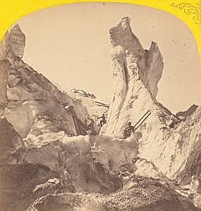 Alpes Mont Blanc Glacier Climbers Old Stereo Photo 1869