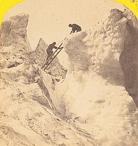 Alpes Mont Blanc Glacier Climbers Old Stereo Photo 1869