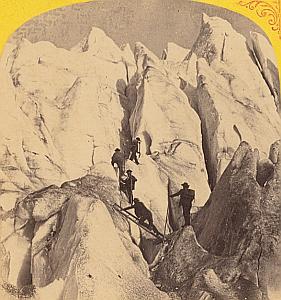 Alpes Mont Blanc Animated Climber Old Stereo Photo 1869