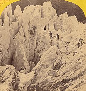 Alpes Mont Blanc Animated Climber Old Stereo Photo 1869